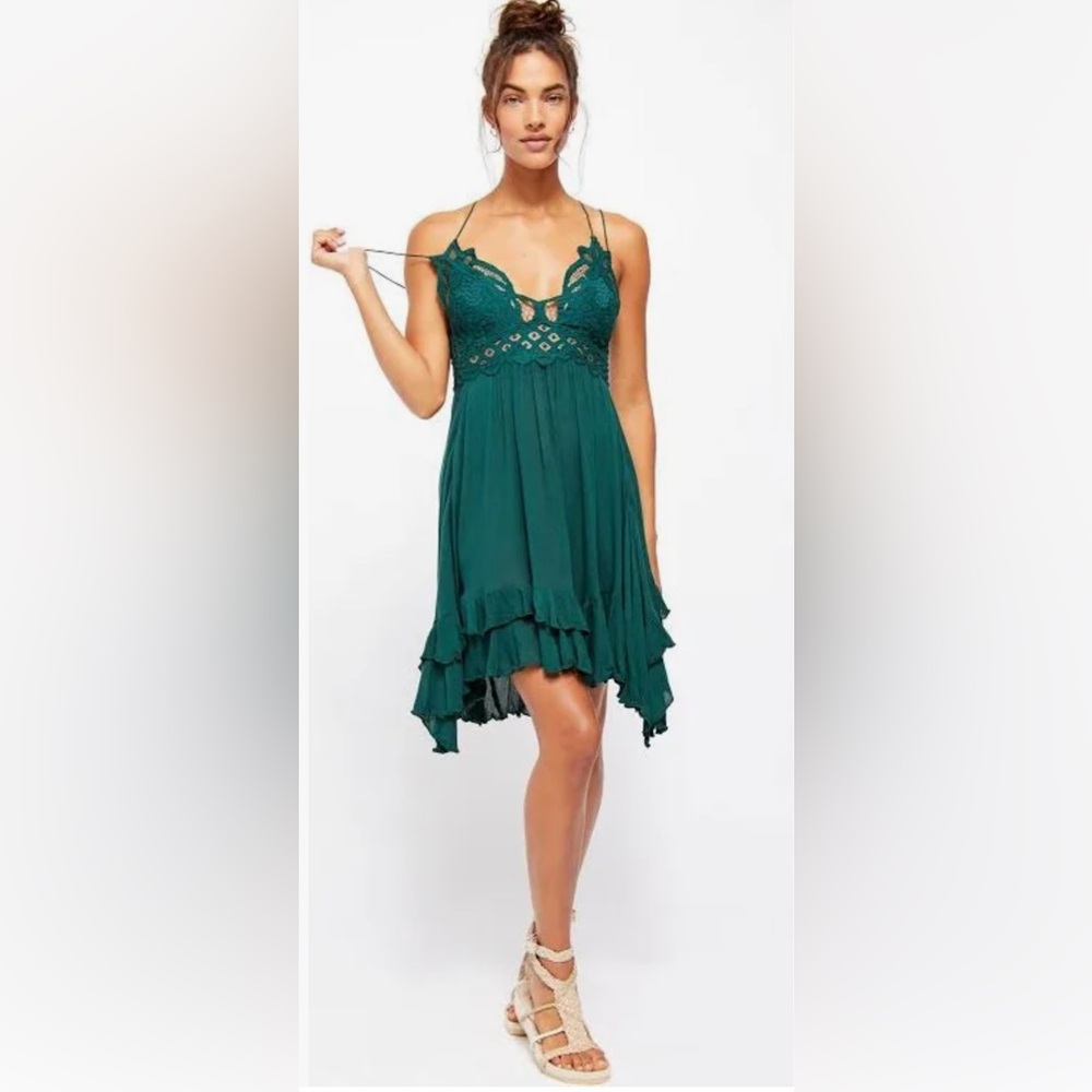 Free People Adella Slip Dress Hunter Green Size S